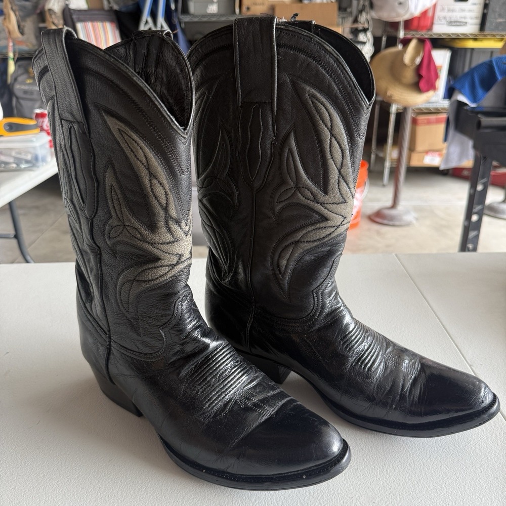 Denver Black And Gray Leather Western Work Boots Men's 9EE